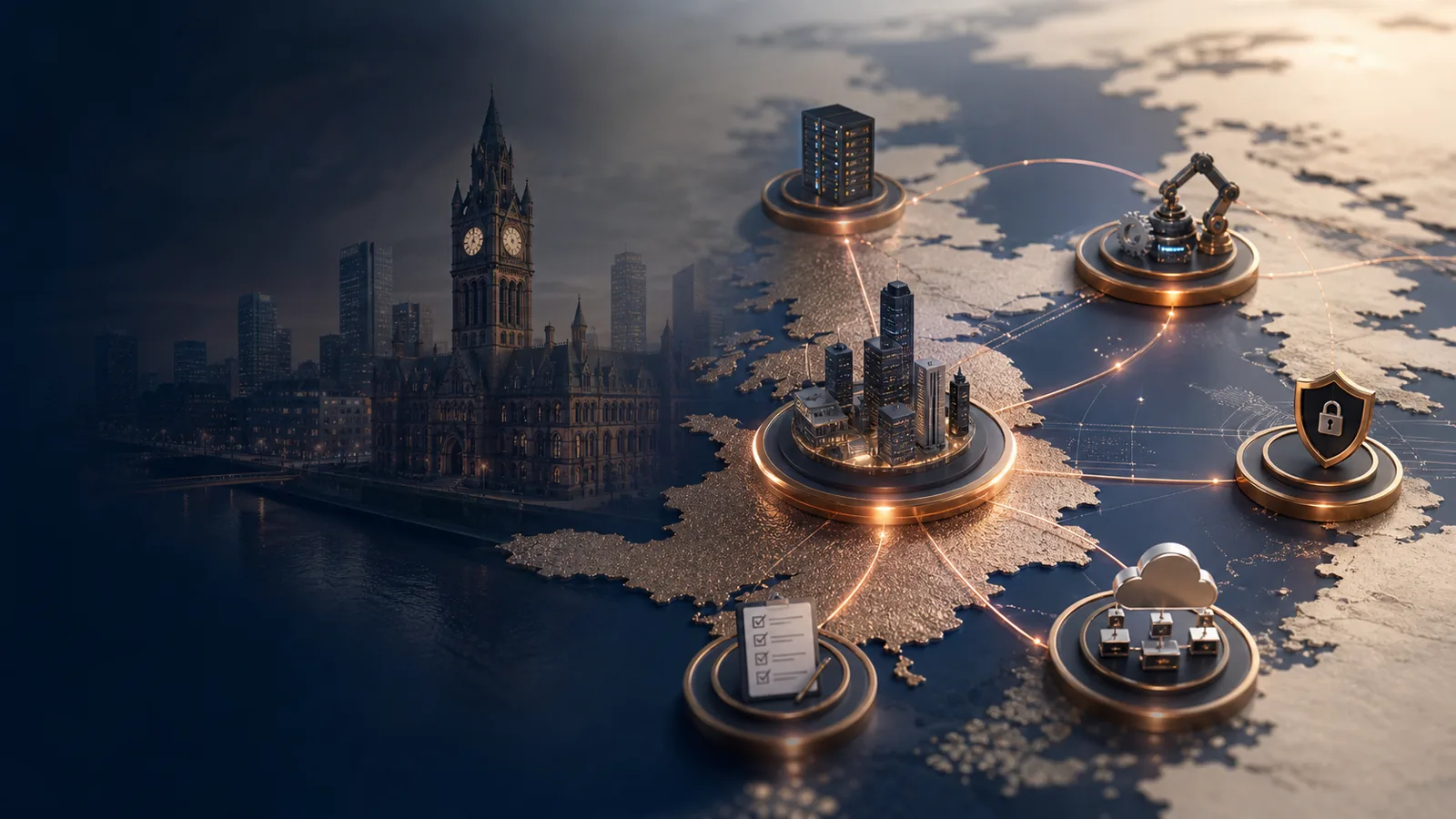 Manchester business hub connected to offshore engineering capability and secure collaboration nodes